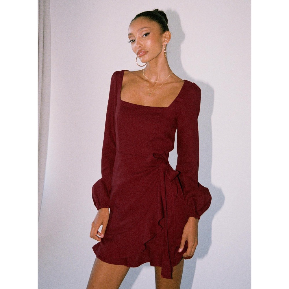 Princess Polly The Villa Burgundy Mini Dressâ Cotton Linen Blend Size 4